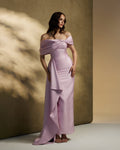 Light pink Mikado fabric with wrapped drappe on the bust with pencil cut skirt - 1