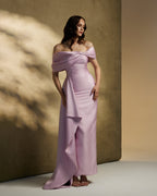 Light pink Mikado fabric with wrapped drappe on the bust with pencil cut skirt - 1