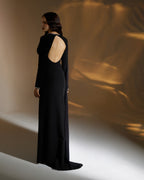 Black Crepe Draped Dress with Crystals