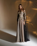 Black Tulle Gold Embroidery Gown