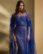 T-floor length Royal Blue embroiderd with beads and fetahers - 2