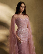 Tulle with hand embiodery Sequis and t-lentgh  sleeves with Feathers - 2