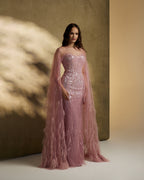 Tulle with hand embiodery Sequis and t-lentgh  sleeves with Feathers - 1