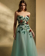 Tulle with rose floral and leaves - 2