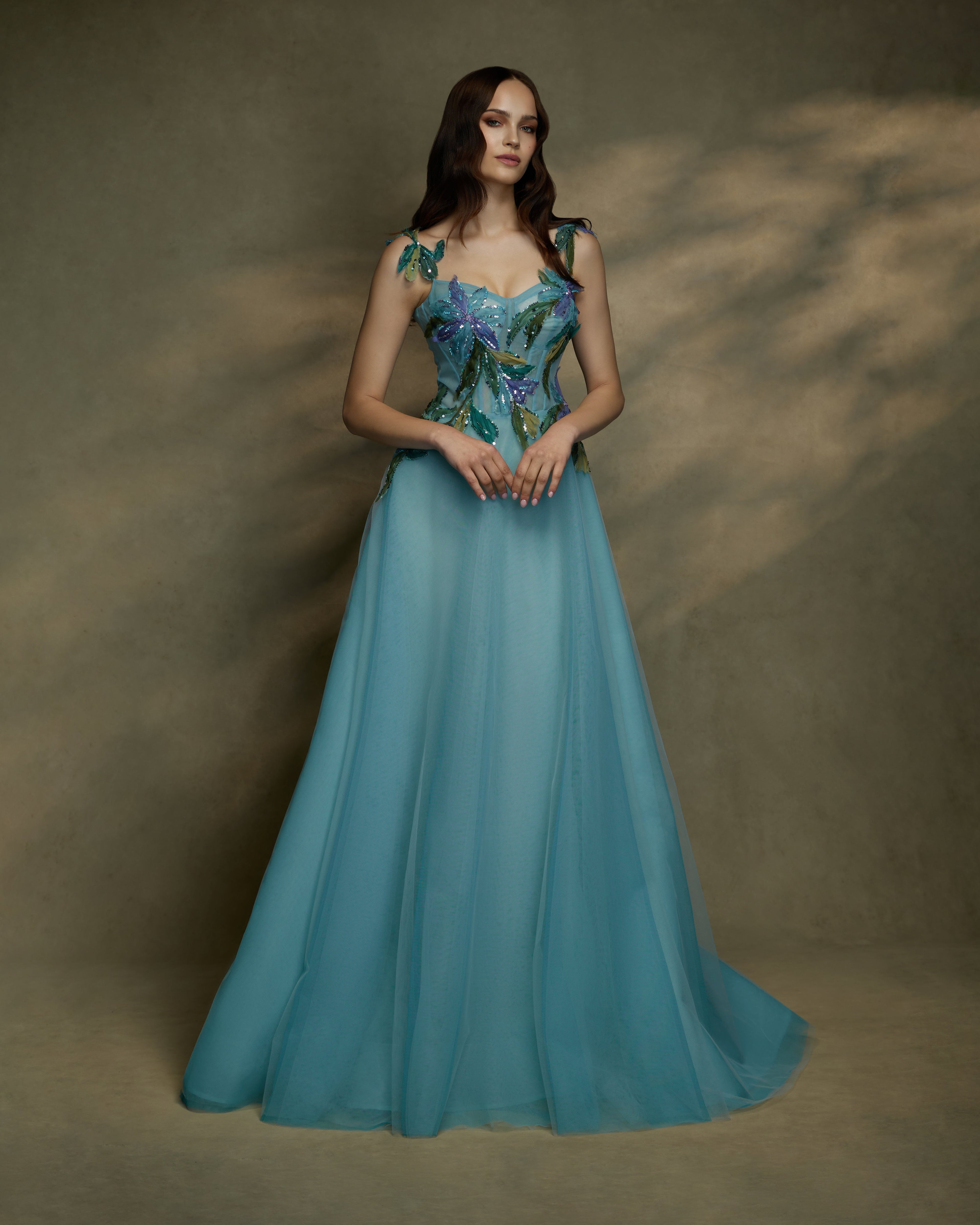 Tulle with organza and chiffon leaves - 1