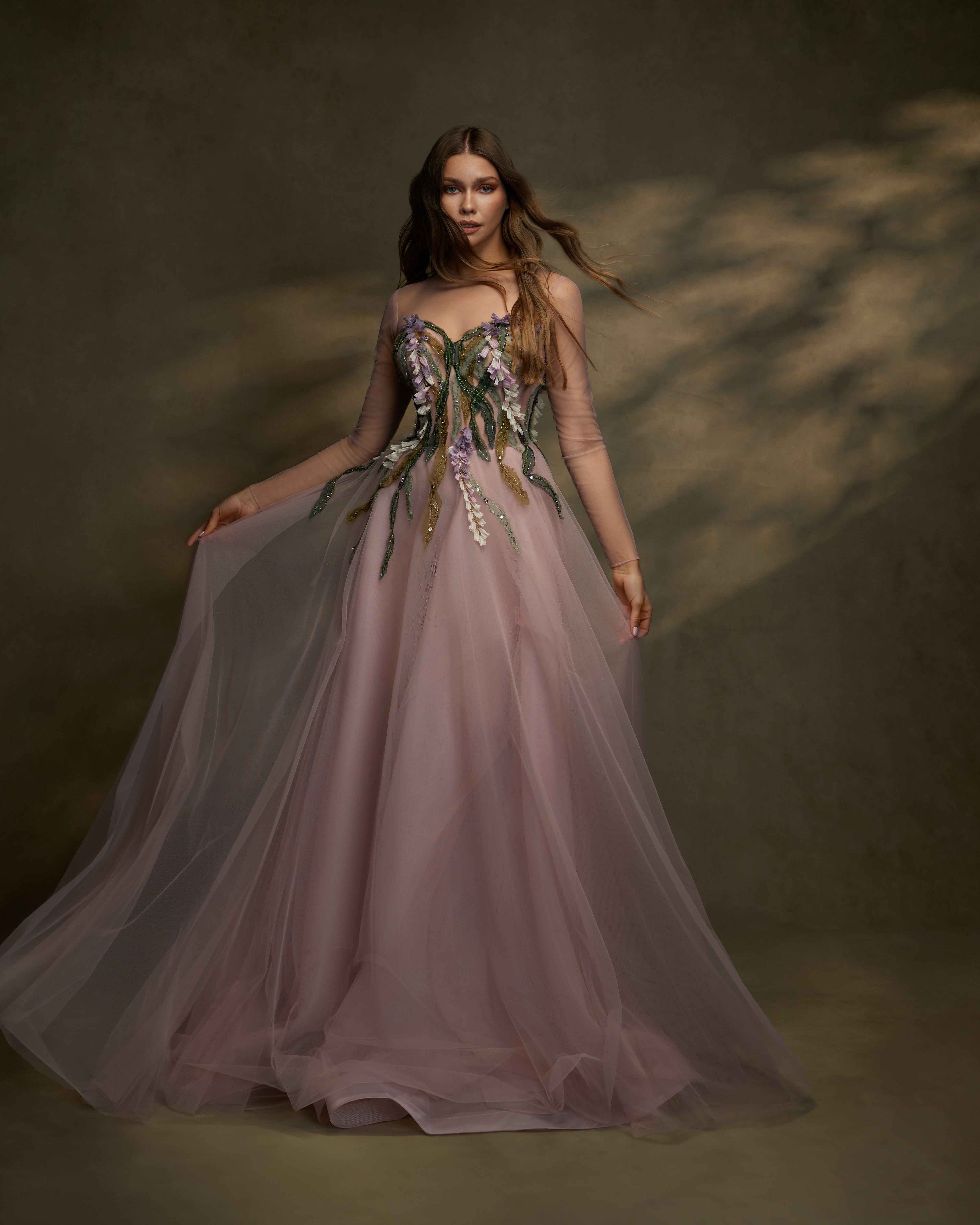 Tulle organza Floral with little beads - 1